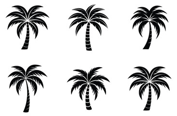 Silhouette of palm tree set vector illustration isolated on white background.