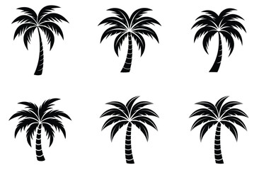 Silhouette of palm tree set vector illustration isolated on white background.