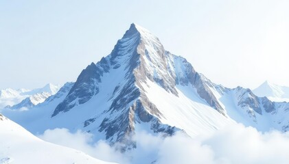 Fototapeta premium Snow-covered mountain peak, pristine white background, high resolution, snowscape