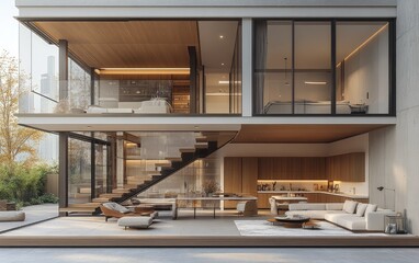 Fototapeta premium Contemporary, modern home's open-plan living spaces.
