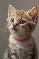 Image is a portrait-style photograph featuring a small kitten with a soft, blurred background. 