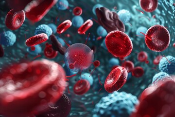 Fototapeta premium Microscopic View of Blood Cells and Immunity Response in Action