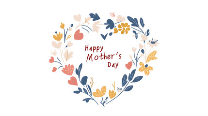 Pastel Mother's Day Card Design - Floral Heart Wreath with Gold Accents in Flat Vector Style
