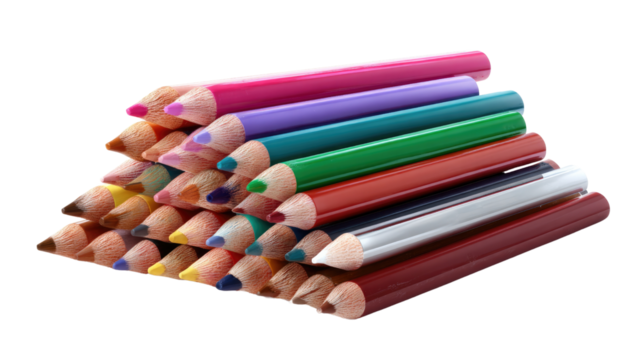 Vibrant Stack of Color Pencils: A neatly arranged stack of various colored pencils create an image of artistry and creativity, with a spectrum of shades and hues.