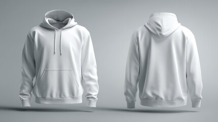 Front and Back View of Blank White Hoodie Sweatshirt for Mockup Design