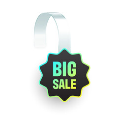 Colorful neon supermarket promotional wobbler. Realistic wobbler template for shelf advertising. Sale or discount label with ad text. Special offer price tag. Vector illustration