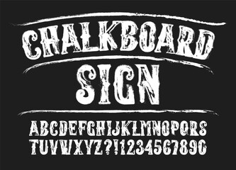 Chalkboard Sign alphabet font. Vintage letters, numbers and symbols. Stock vector typeface for your design.