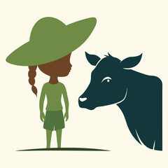 Cow graphic, Little boy and cow, silhouette of a cow, sacrifice on the Eid al-Adha holiday, Vector illustration 