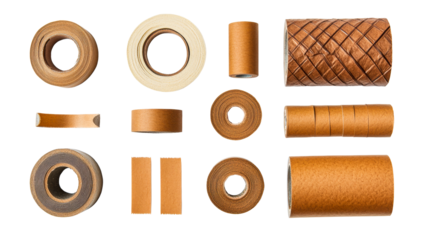 Various paper tapes, textured roll with geometric pattern, cut out transparent