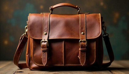 Brown leather satchel, worn texture, top handle, handbag, antique, leather bag