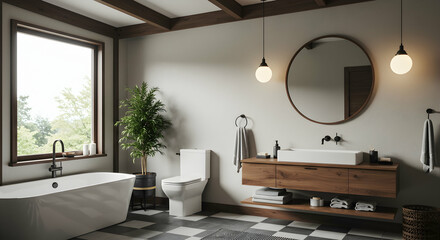 Fototapeta premium Modern and Elegant Bathroom with Natural Light and Stylish Decor