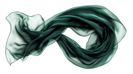 Emerald Green Silk Scarf Floating Softly, cut out transparent