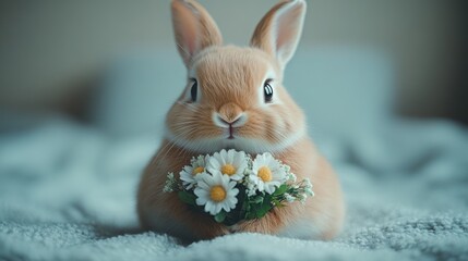Adorable bunny with flowers