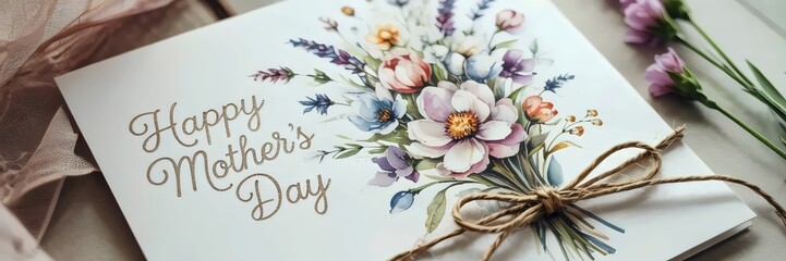 Mother's Day card with wildflowers and rustic bow – Ideal for personalized cards, floral designs, or sentimental gifts.