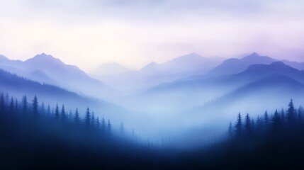 Fototapeta premium serene mountain landscape with soft morning mist, calming color palette.