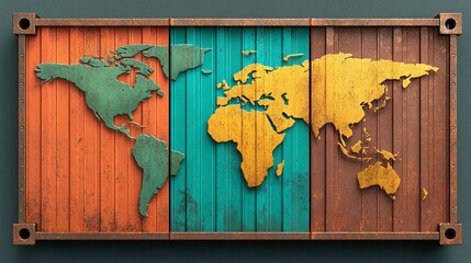 World Map on Shipping Container Panels