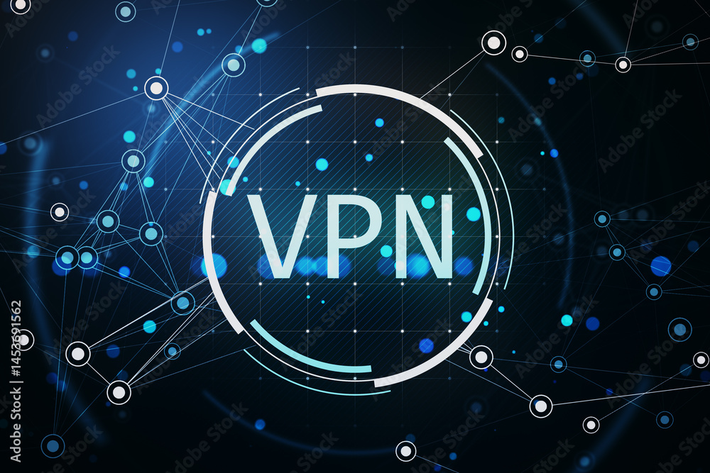 Aufkleber vpn network security concept background with glowing blue neon elements and modern digital design on