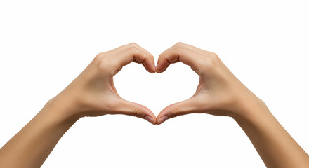 Fototapeta premium Hands Forming Heart Shape Against Plain White Background