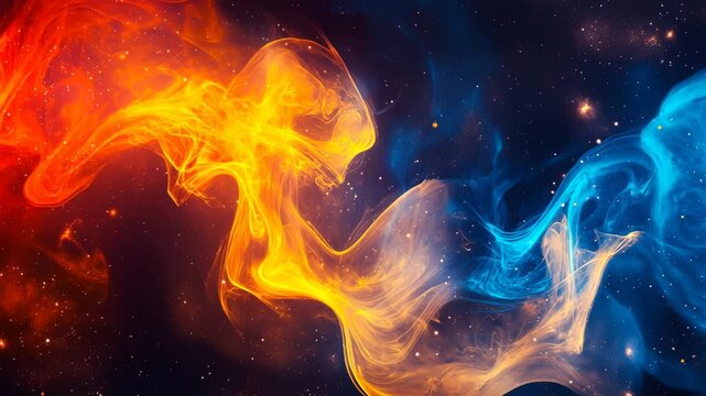 Abstract smoky background with orange and blue swirling mist