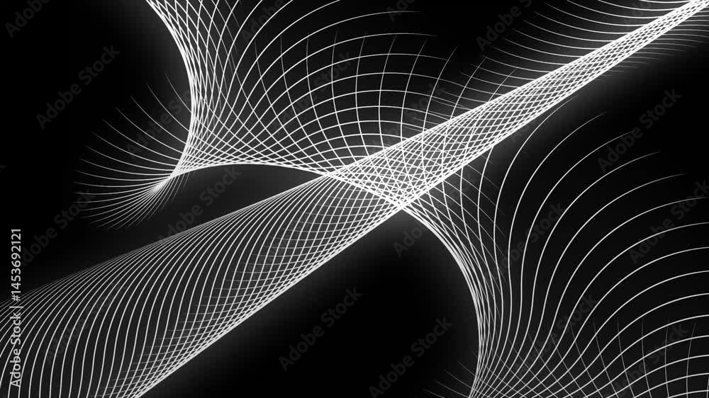 Poster tech inspired abstract motion background animation. white light lines futuristic grid on black backg