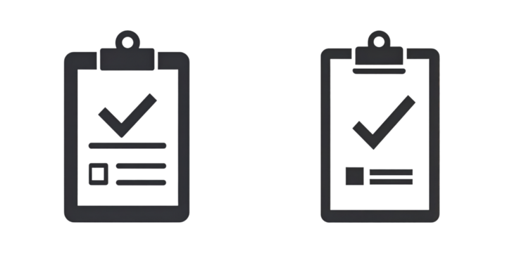 Two checklist clipboards with checkmarks and lines indicating completed tasks.