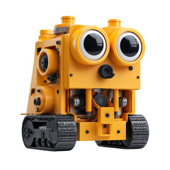 Fototapeta premium Charming Yellow Robot with Big Eyes on Tank Tracks - 3D Render