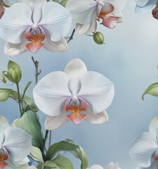 Obraz premium Watercolor painting of Philippine Phalaenopsis orchids against a soft blue wash, capturing intricate details , delicate, art, floral design