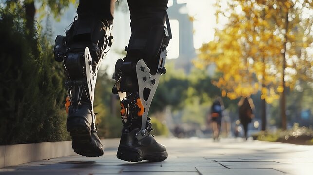 again powered exoskeleton helping disabled person walk AI