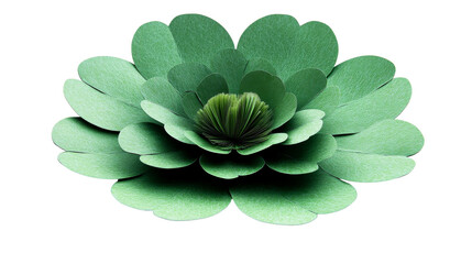 Stylized flower blossom, green petals and dark core, cut out transparent