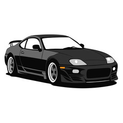 black supra realistic car on clean white background