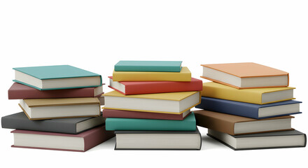 Stacked Books in a Colorful Arrangement on a White Background
