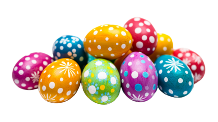 Pile of Colorful Decorated Easter Eggs, cut out transparent