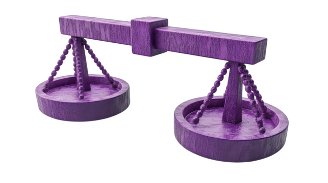 Purple equals sign icon in 3D plastic style, representing equality or balance, isolated on white background