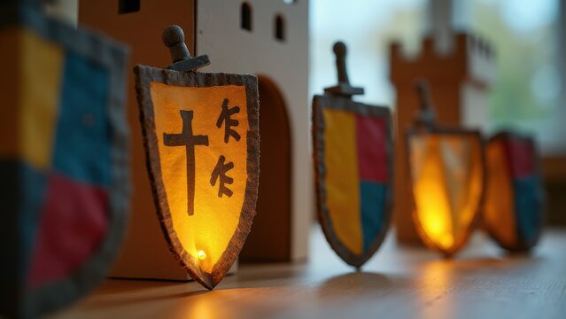 Knightly theme (swords, shields, castles from cardboard)