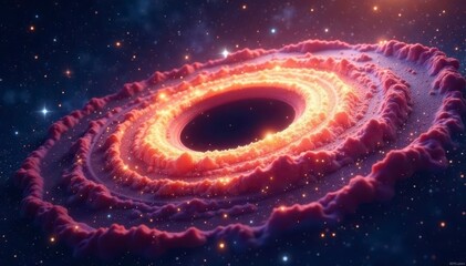 Fototapeta premium Ring galaxy's vibrant core, stellar ring encircles central black hole , interstellar medium, astronomical object