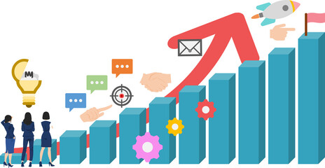 急成長するビジネスのイラスト(棒グラフ)