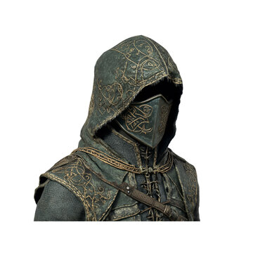 Mysterious Hooded Figure in Ornate Medieval Clothing