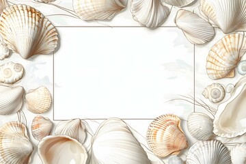 Minimalist seashell frame template for upscale beach-themed invitations and summer gatherings.