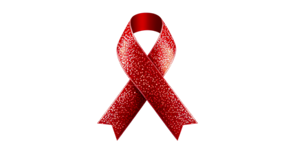Vibrant red awareness ribbon with glitter effect, cut out transparent