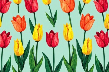 Obraz premium Bold, graphic stylized tulips, vibrant repeating print, contemporary, floral, abstract