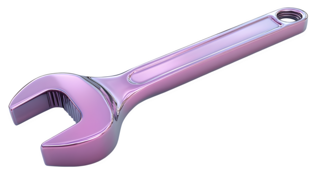 Violet mechanic wrench icon, 3D rendering in cartoon plastic style, isolated on white background