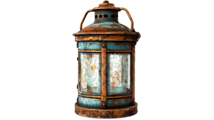 Antique lantern, weathered patina appearance, turquoise, cutout transparent