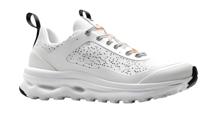 White fitness running shoe sneakers, 3D rendering, cartoon plastic style icon, isolated on white background