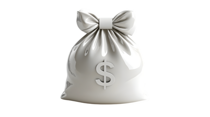 White money bag icon with dollar sign, 3D rendering in plastic style, isolated on white background