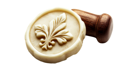 Ivory Fleur-de-lis Wax Seal with Wooden Handle, cut out transparent