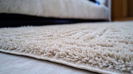 Cozy beige rug texture, whispers of hygge comfort, tranquility of Japanese Zen decor, perfect for Lazy Day lounging