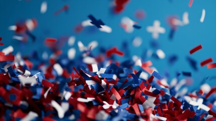 Vibrant red, white, and blue confetti dance through the air, echoing Fourth of July jubilance and Bastille Day revelry