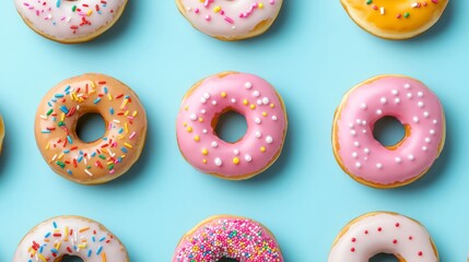 Colorful donuts gleam like sugary kaleidoscopes, evoking sweet carnival nostalgia, perfect for National Doughnut Day celebrations and whimsical dessert fests