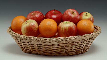 Basket filled with fresh apples and oranges on display for vibrant and healthy snacking choices