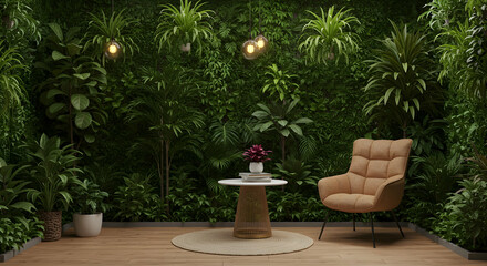 Cozy indoor space with greenery and stylish furniture in natural light